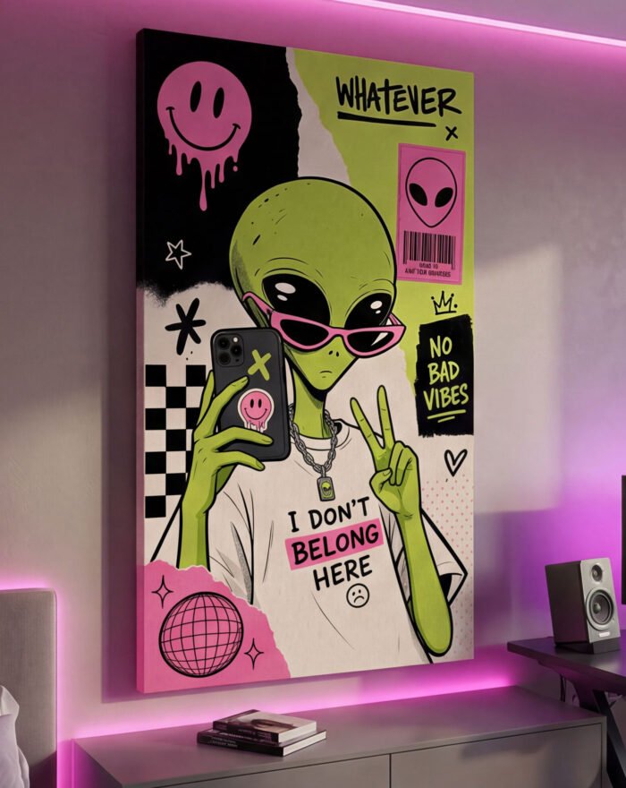 Canvas Wall Art Alien Ufo Pop Color  Living Room Home