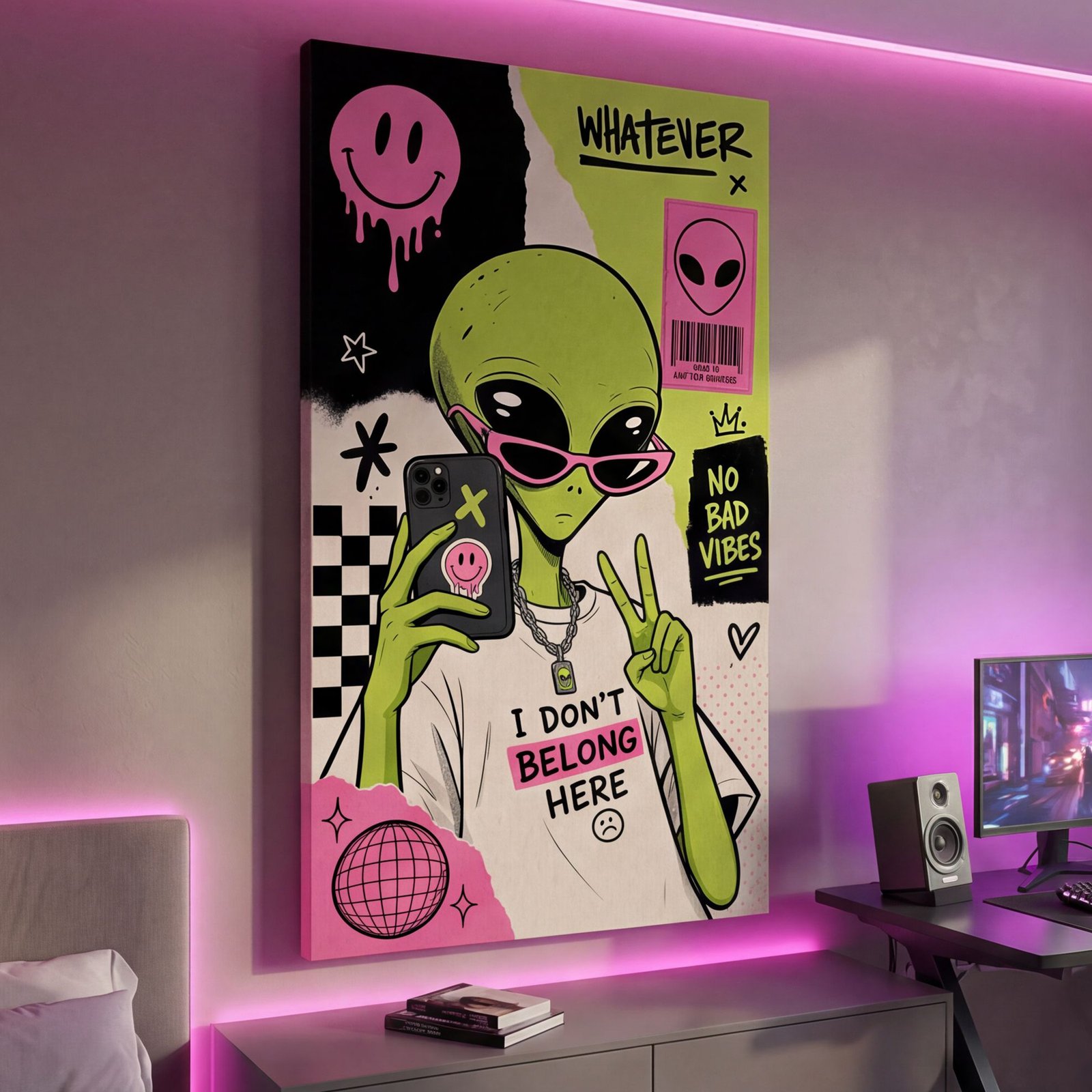 Canvas Wall Art Alien Ufo Pop Color Living Room Home
