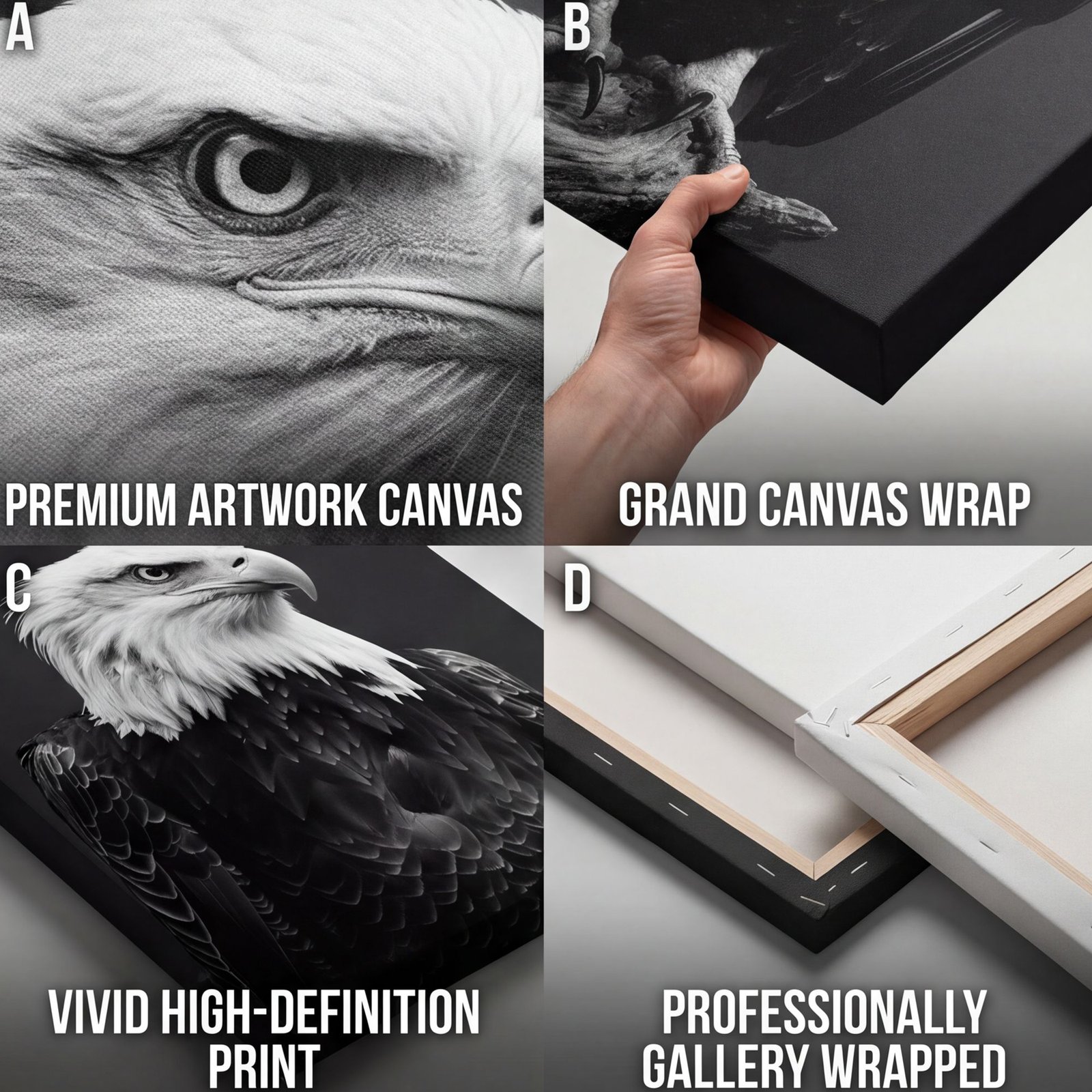 Canvas Wall Art American Eagle Black White Lux Living Room Office Home - Image 5