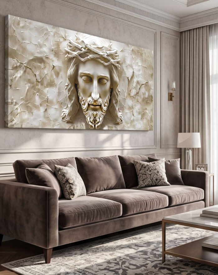 Canvas Wall Art Jesus Christ Marble Off White Religious Living Room Office Home