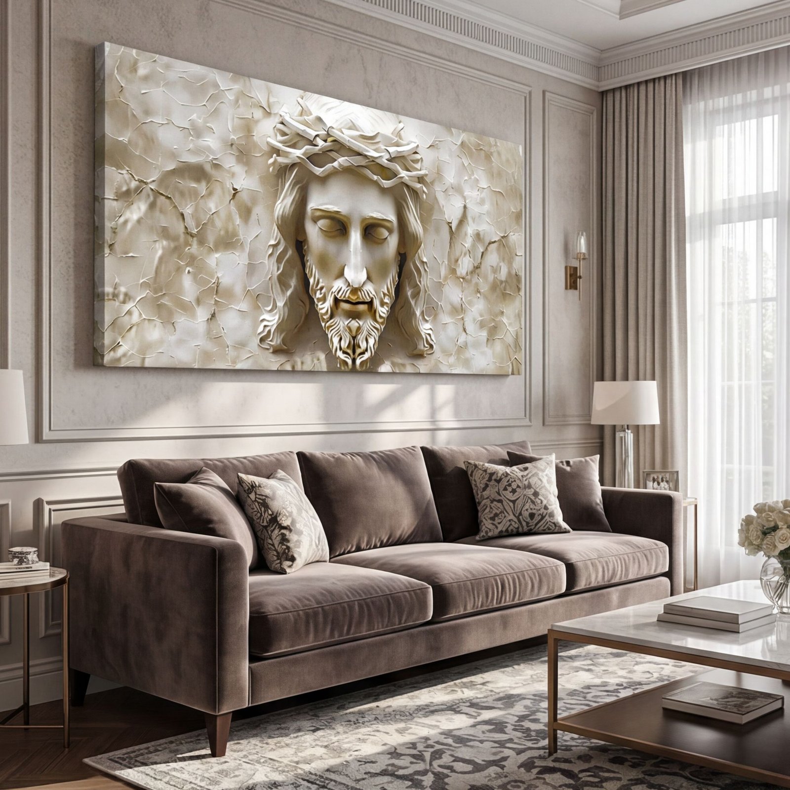 Canvas Wall Art Jesus Christ Marble Off White Religious Living Room Office Home