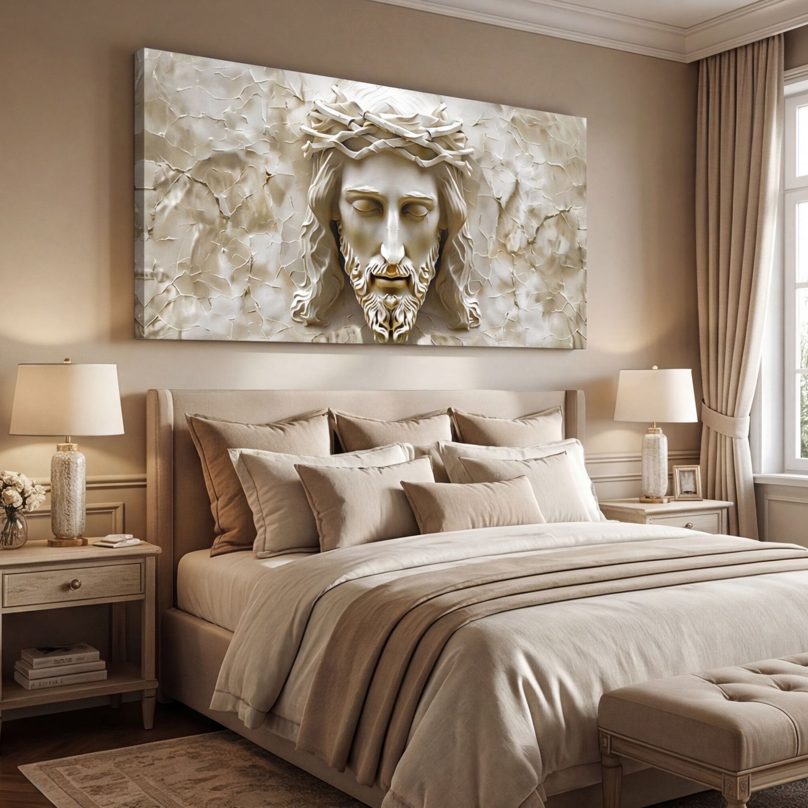Canvas Wall Art Jesus Christ Marble Off White Religious Living Room Office Home - Image 3