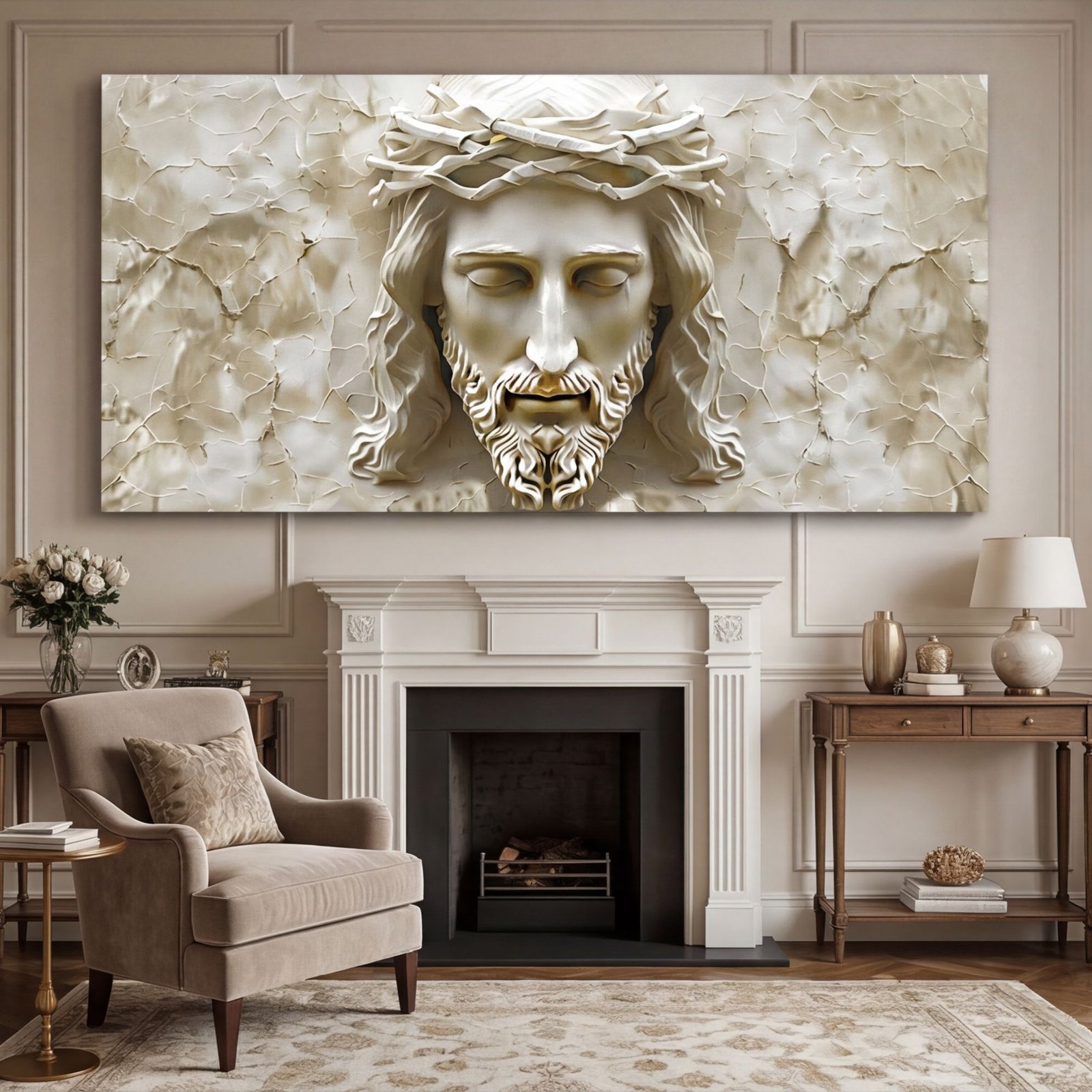 Canvas Wall Art Jesus Christ Marble Off White Religious Living Room Office Home - Image 4