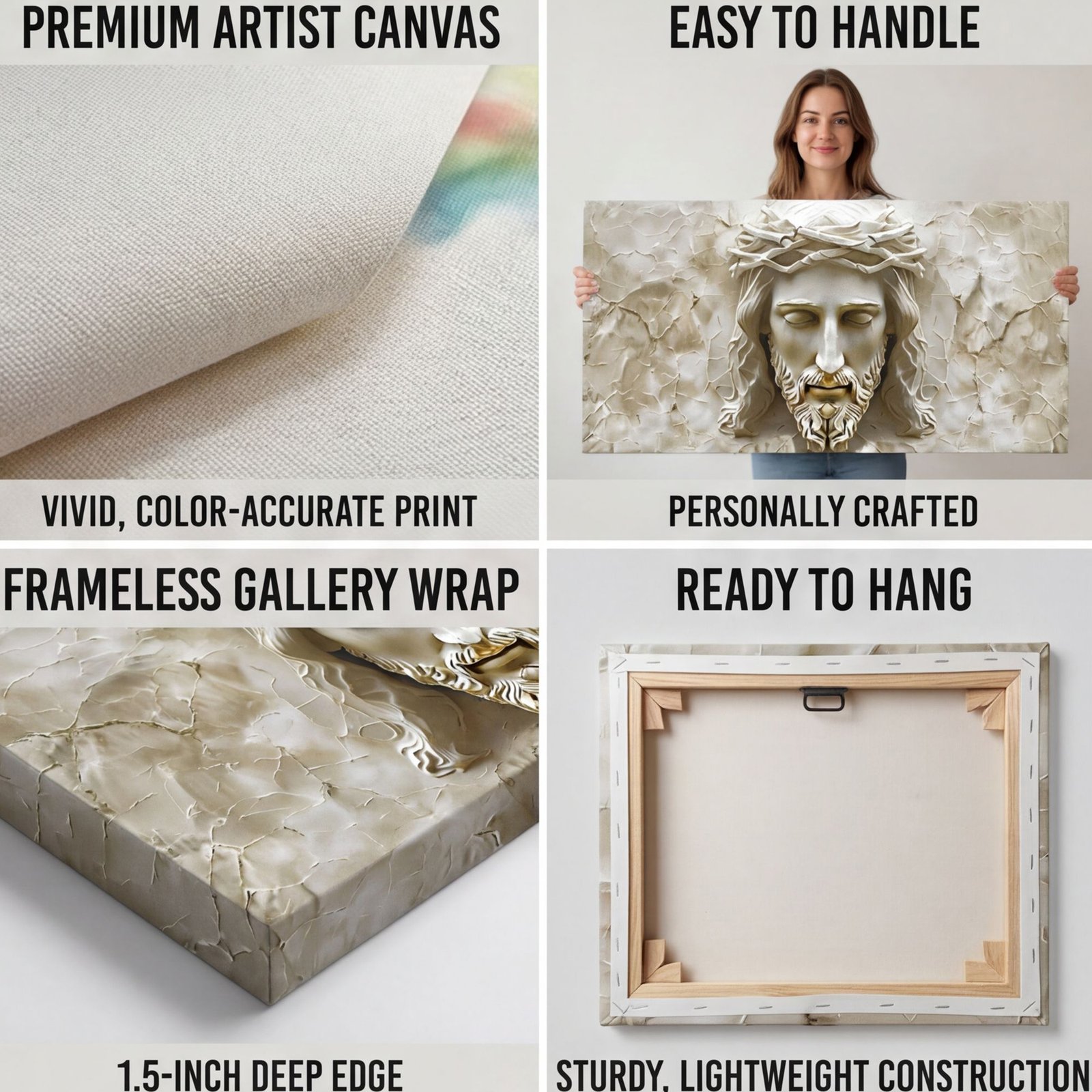 Canvas Wall Art Jesus Christ Marble Off White Religious Living Room Office Home - Image 5