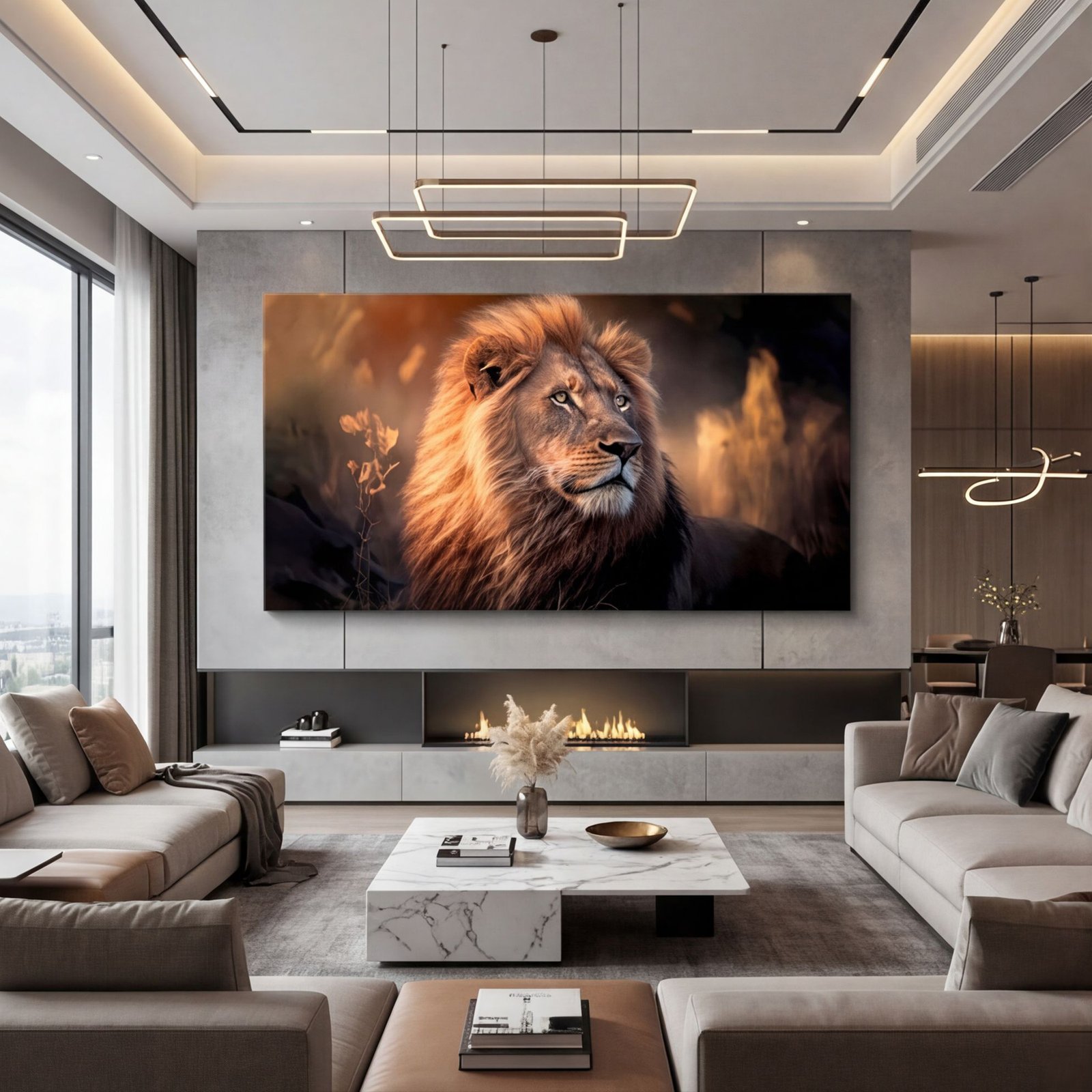 Canvas Wall Art Lion Sunset Lux Living Room Office Home