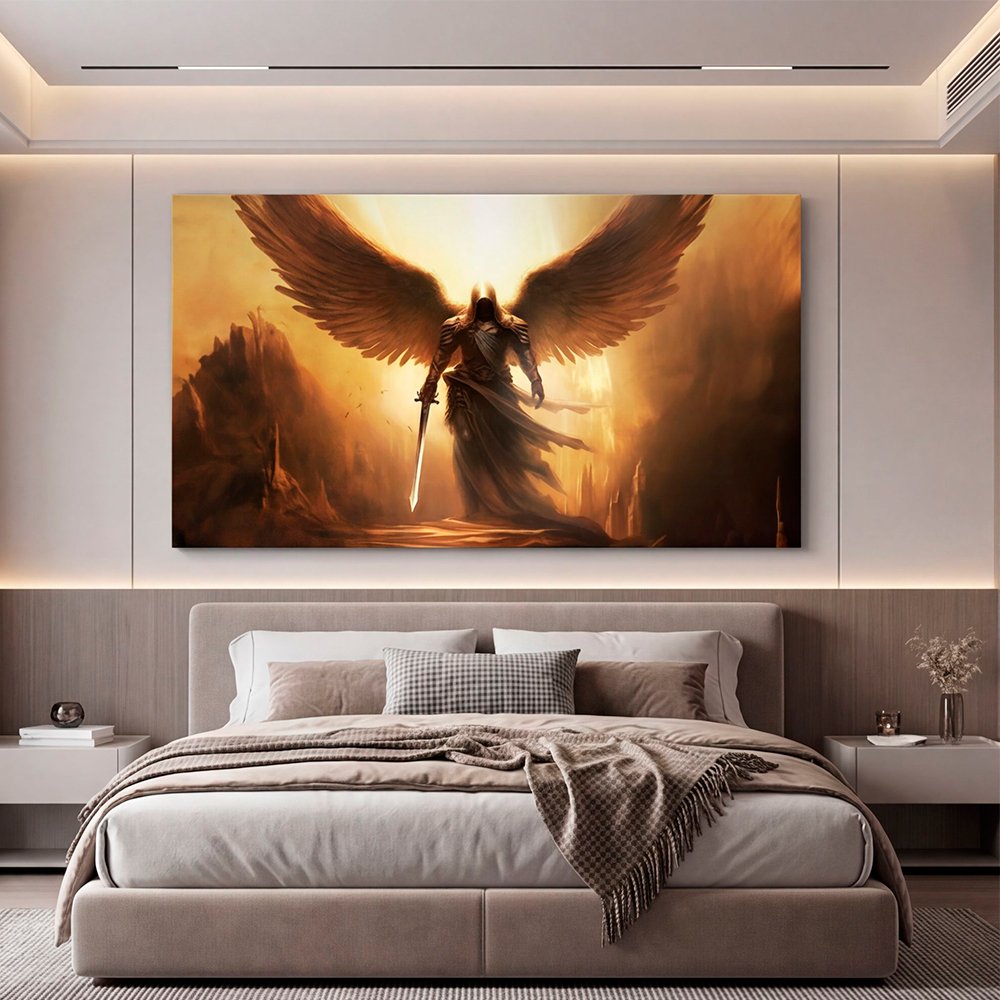 Canvas Wall Art Angel Divine Religious Protection for Living Room Office Home - Image 2