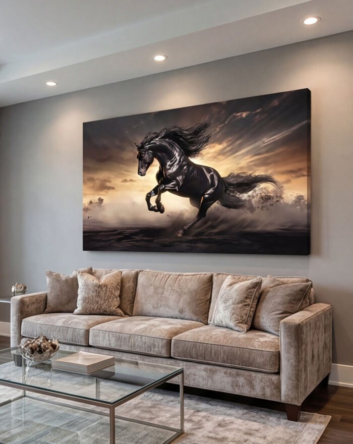 Canvas Wall Art Black Horse Living Room Office Home