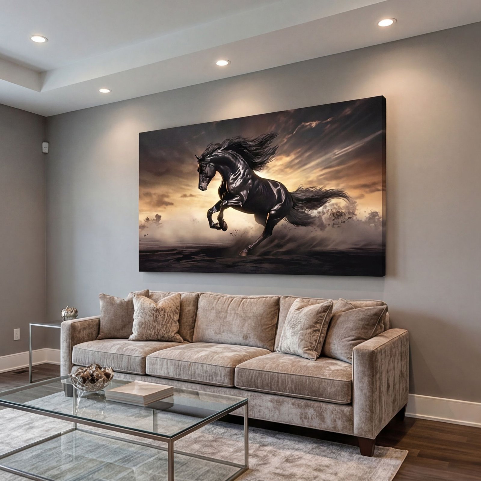 Canvas Wall Art Black Horse Living Room Office Home