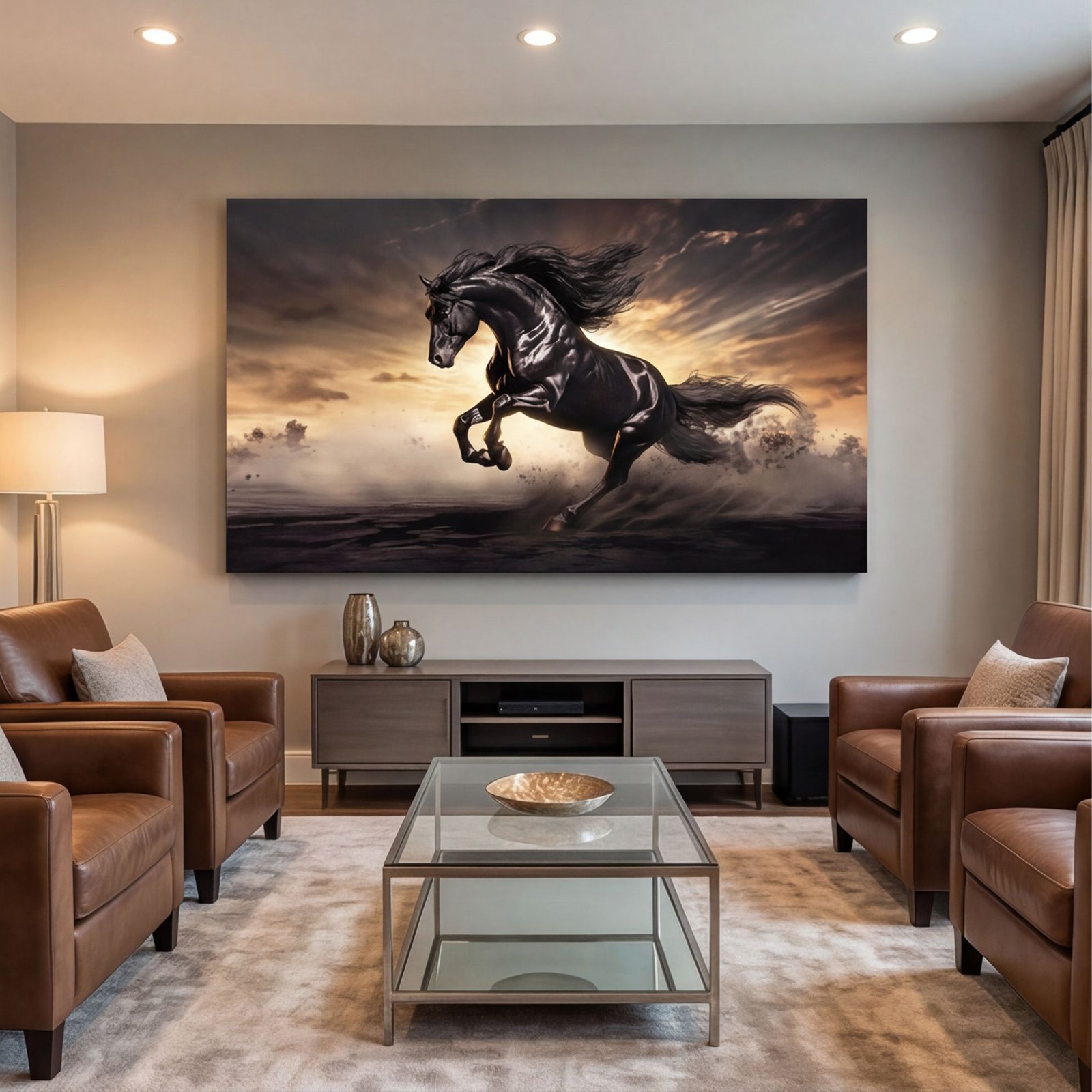 Canvas Wall Art Black Horse Living Room Office Home - Image 4