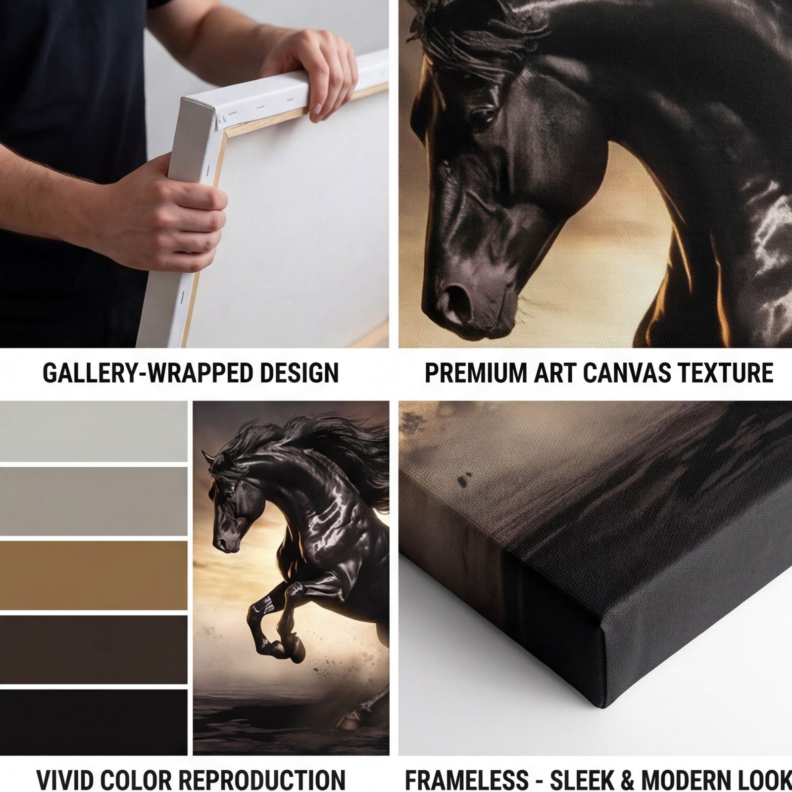 Canvas Wall Art Black Horse Living Room Office Home - Image 5