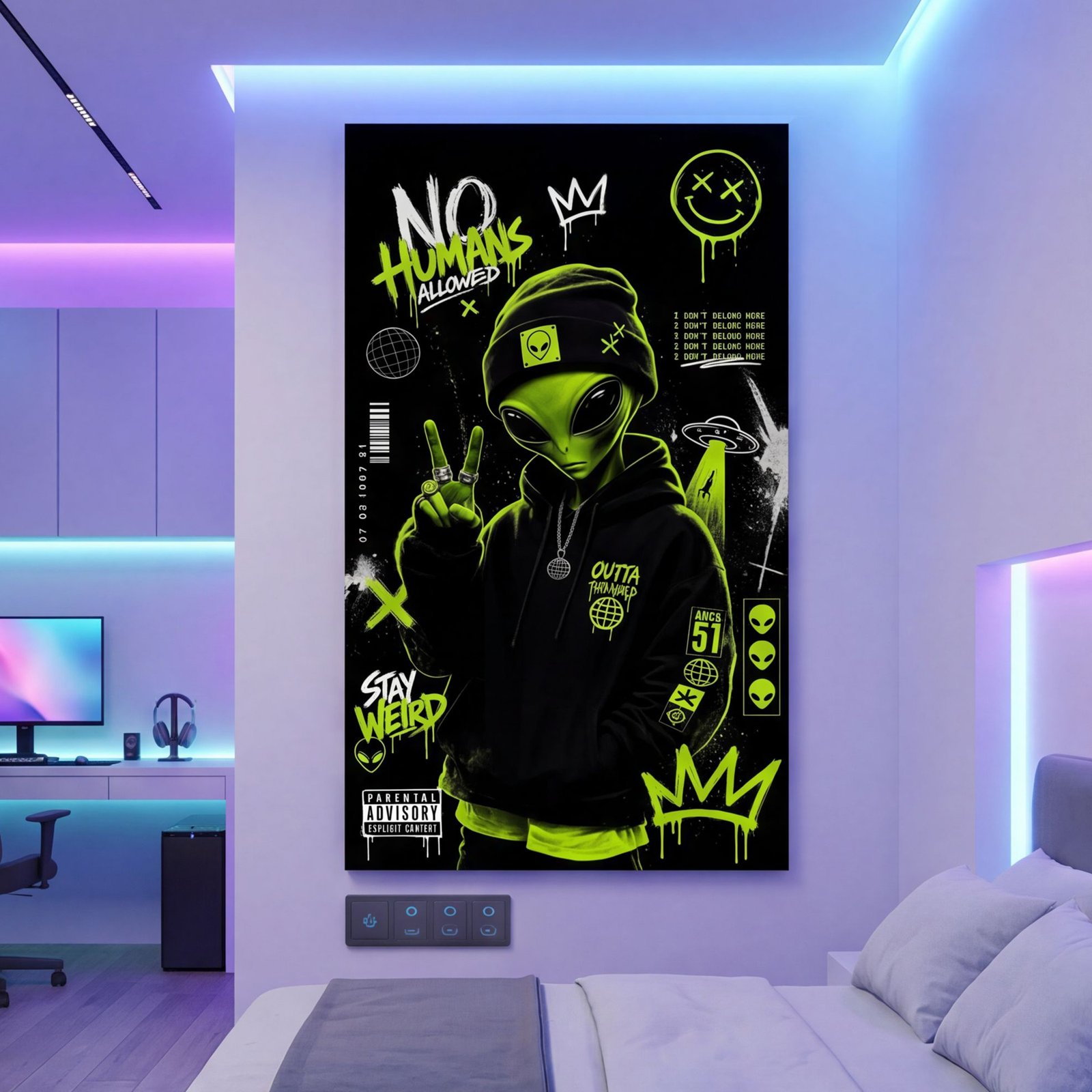 Canvas Wall Art Alien Ufo Hype Street Art Living Room Home - Image 2