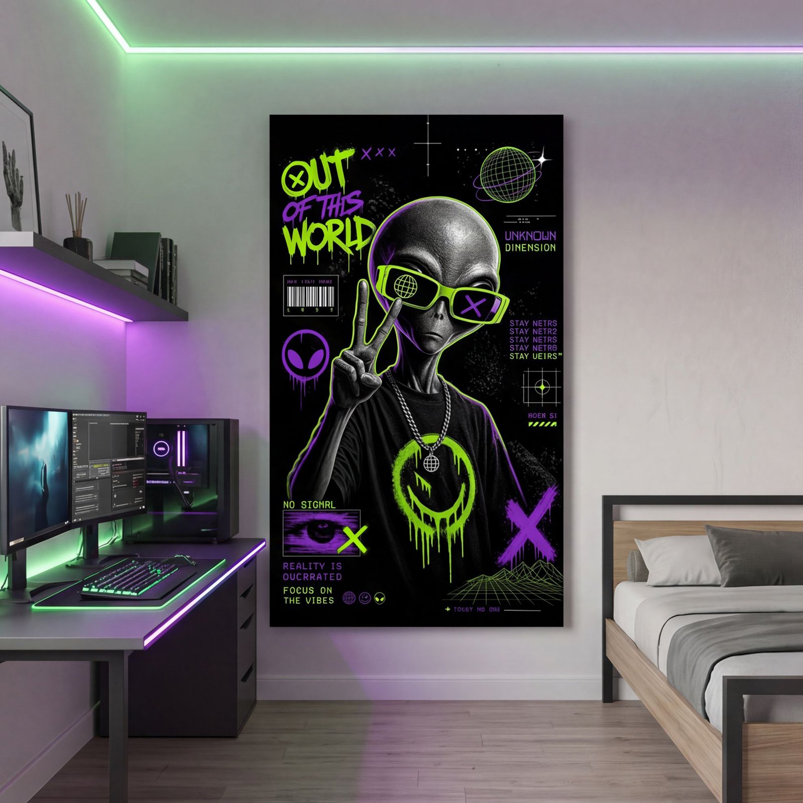 Canvas Wall Art Alien Ufo Hype Living Room Home