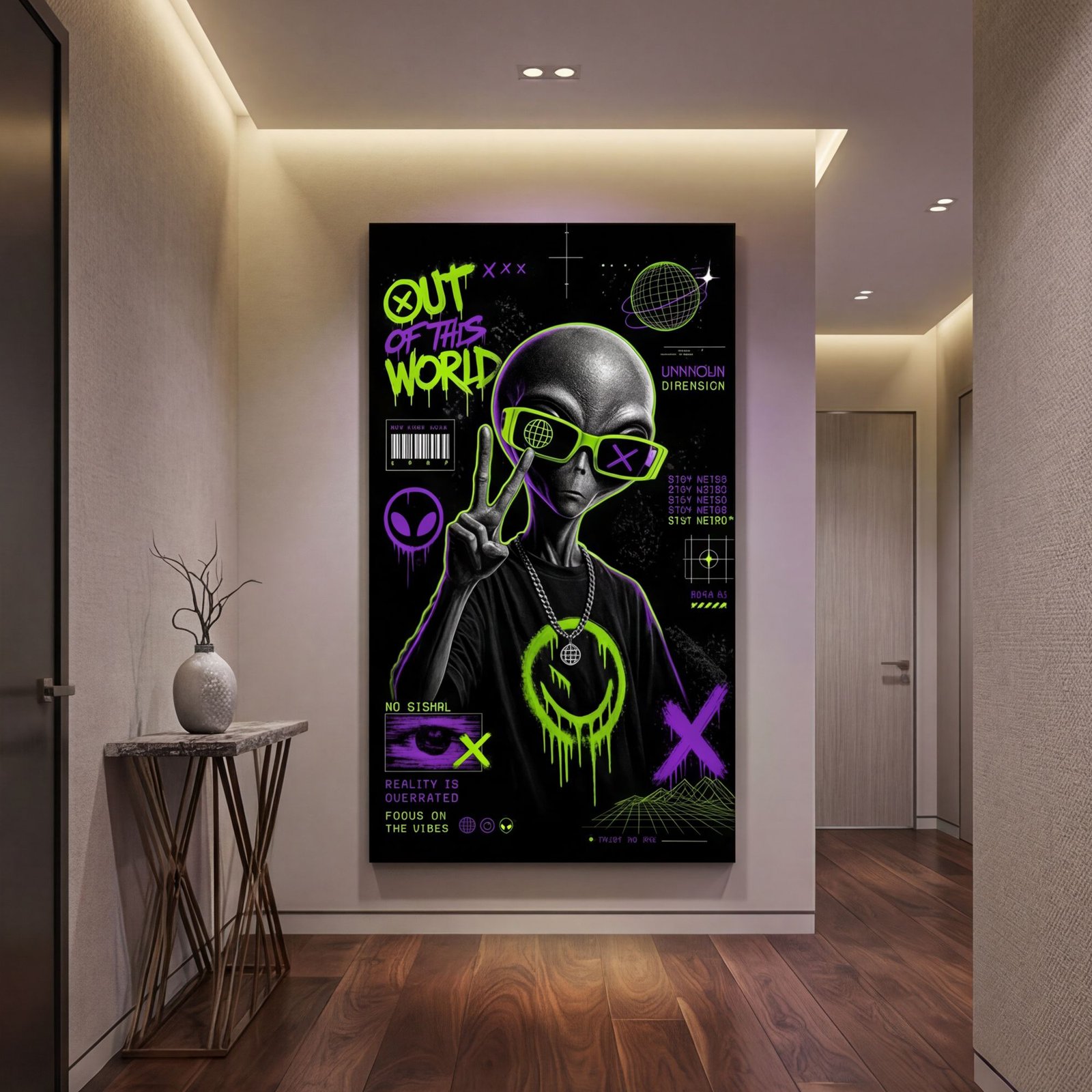 Canvas Wall Art Alien Ufo Hype Living Room Home - Image 3