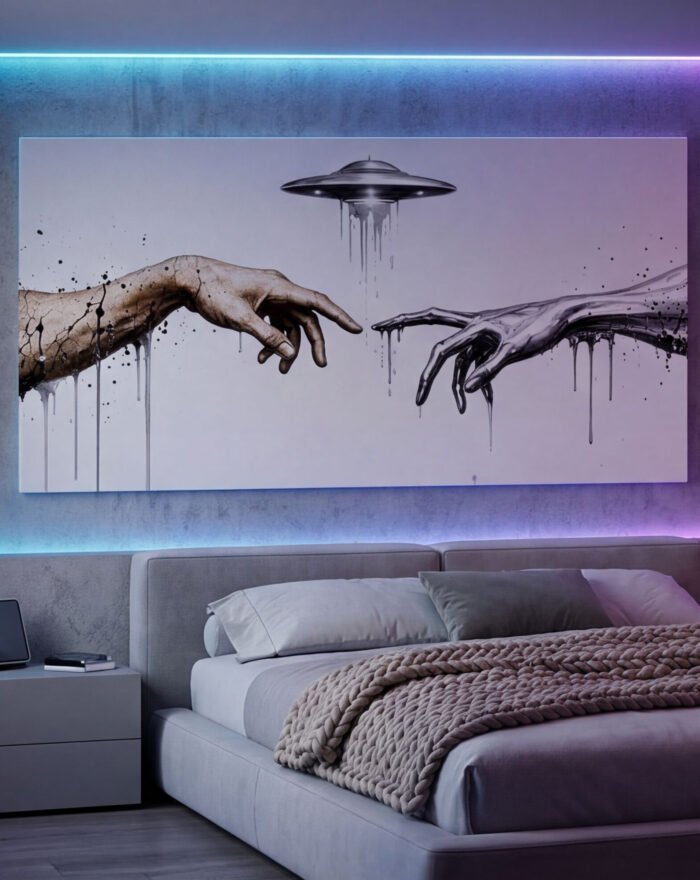 Canvas Wall Art Street Alien Ufo The Creation Grafitti Living Room Home