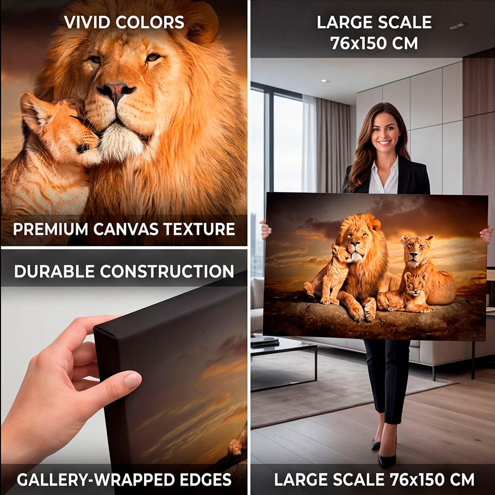 Canvas Wall Art Lion Family Love Large for Living Room Office Home - Image 3