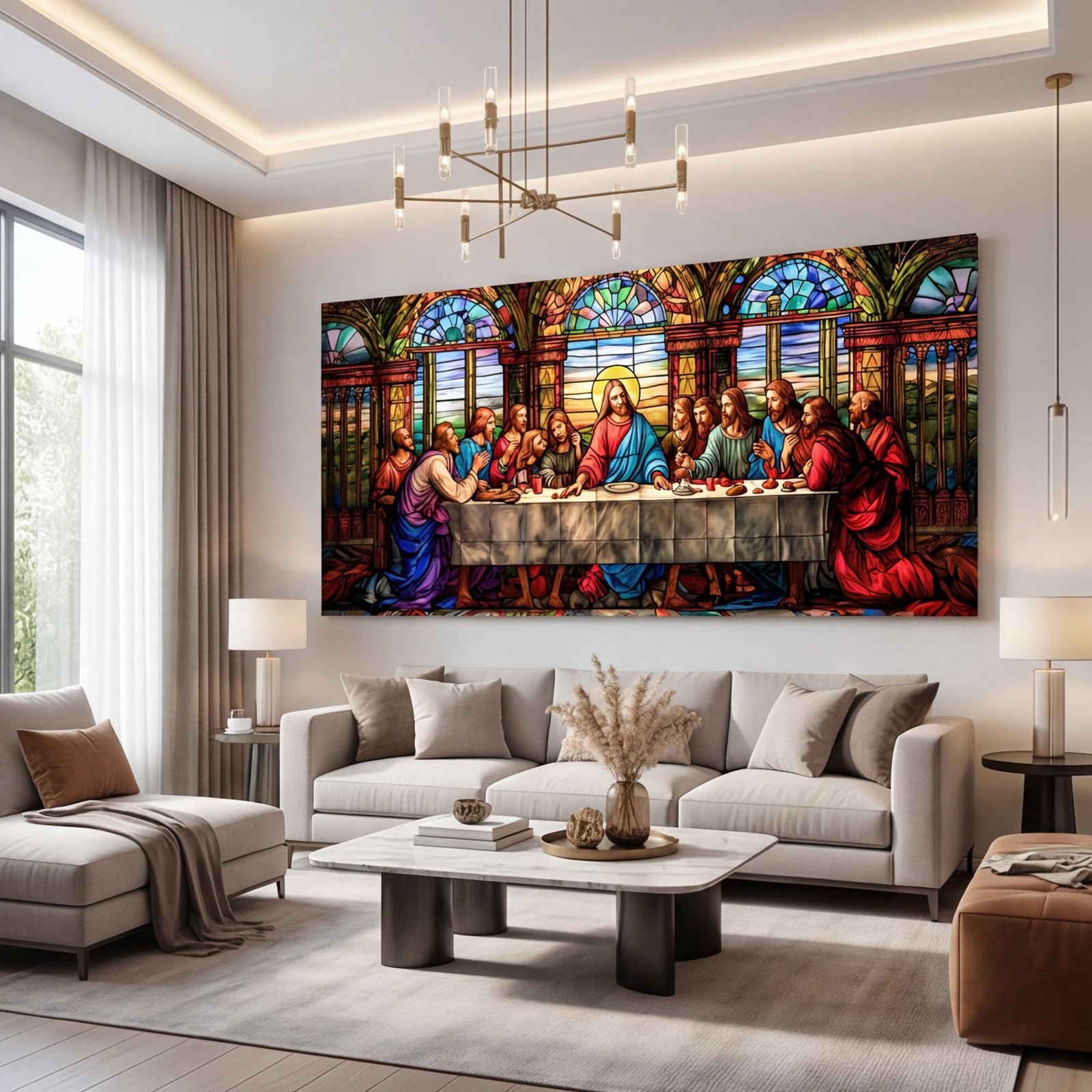 Canvas Wall Art The Last Supper Colorful Religious Living Room Office Home