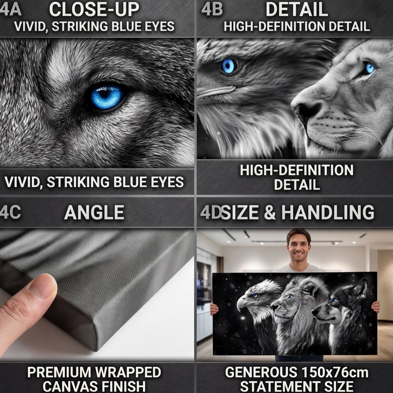 Canvas Wall Art Lion Wolf Eagle Motivational Living Room Office Home - Image 4